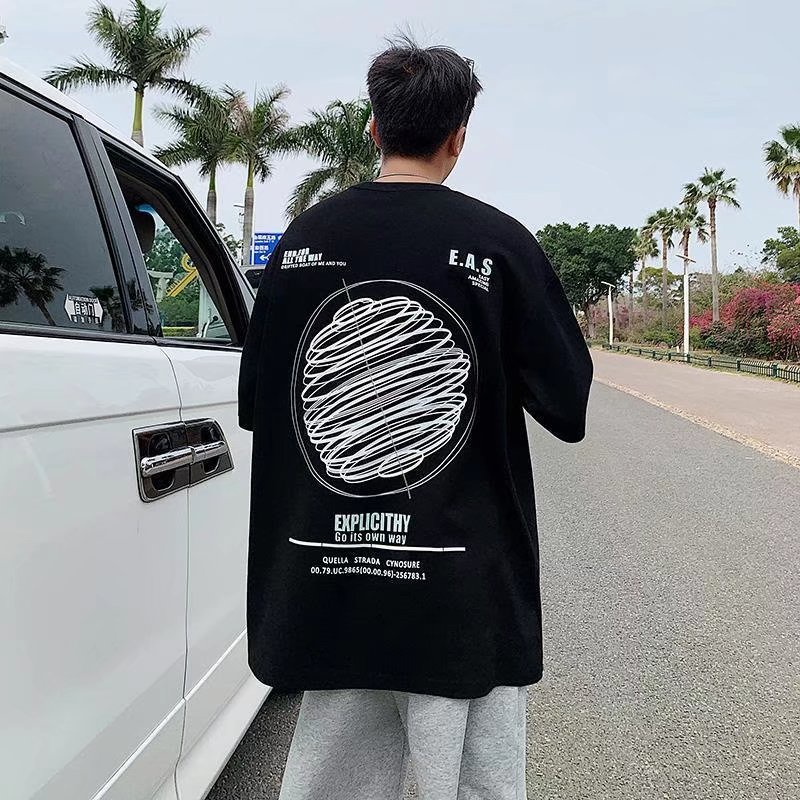 Áo Thun Tay Ngắn Dáng Rộng In Hình Phong Cách Hip hop Thời Trang Mùa Hè Cá Tính Cho Nam