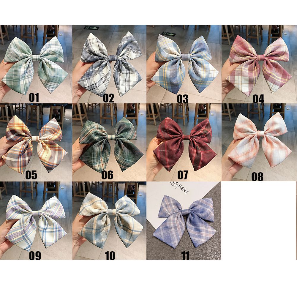 Kẹp Tóc Nơ Họa Tiết Kẻ Sọc 12 Màu Thời Trang Cho Nữ