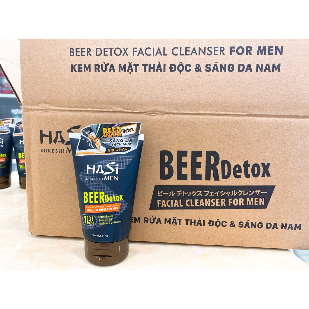 Sữa Rửa Mặt Nam Hasi Kokeshi Sạch Sâu Sáng Da Beer Detox Facial Cleanser For Men 100g