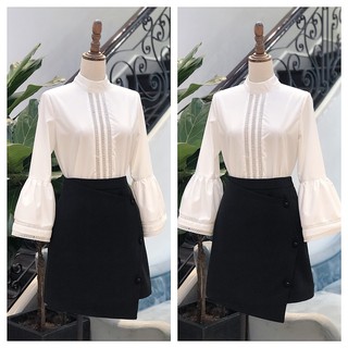 Áo cotton lụa trắng tay loe -HBSM513