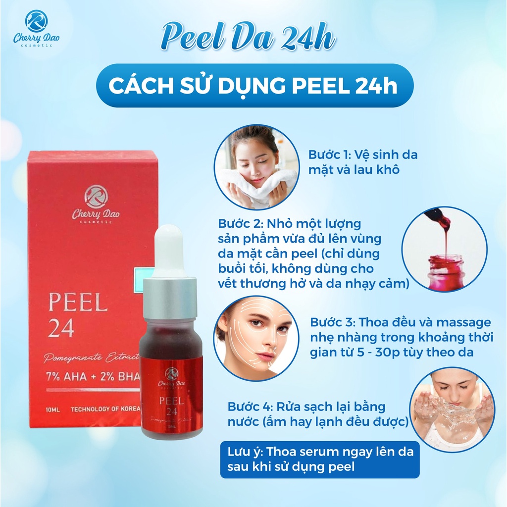 Peel da 24 red serum lựu AHA BHA dưỡng da thâm nám tàn nhang không bong Cherry Đào CRD 10ml