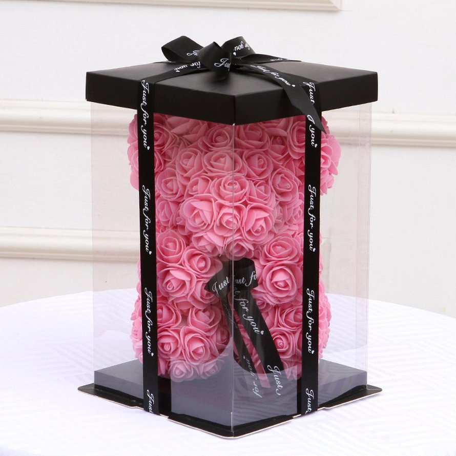 Hộp quà 25cm Hoa hồng Gấu Trái tim Hoa nhân tạo Hoa hồng Ôm Hộp đựng gấu bông