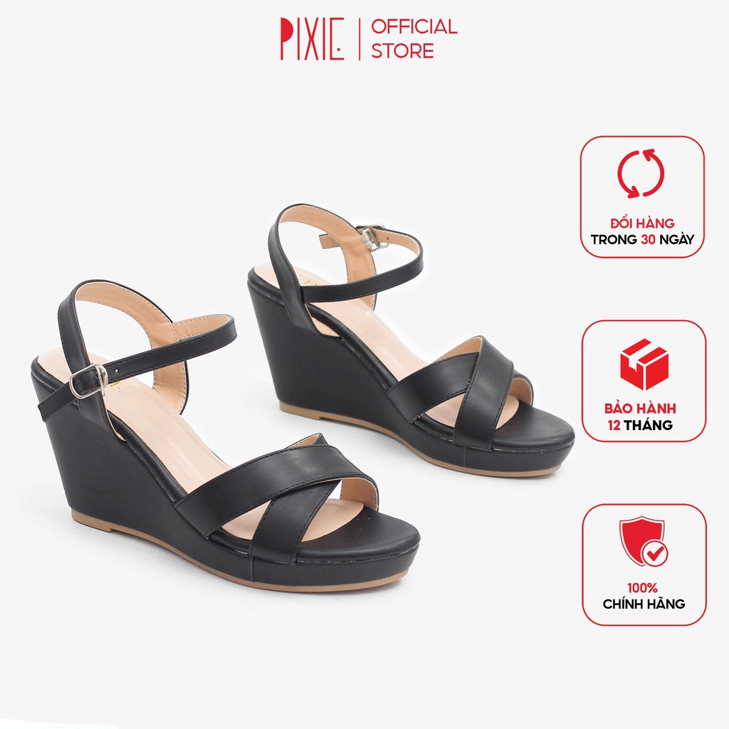 Giày Sandal Đế Xuồng 7cm Quai Chéo Màu Nâu Pixie P207