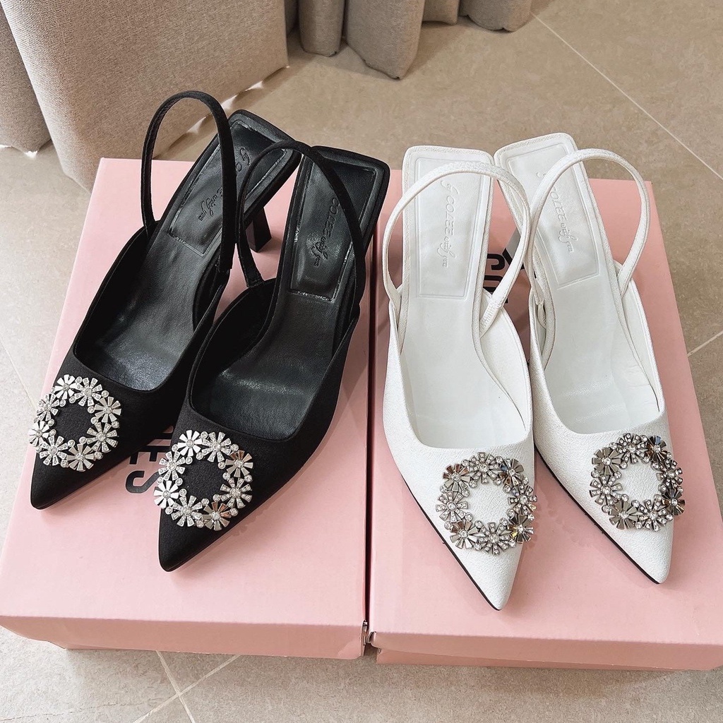 Giày cao gót nữ 5p kiểu dáng sandal slingback nơ hoa đá sang trọng GUUEM - GCL124