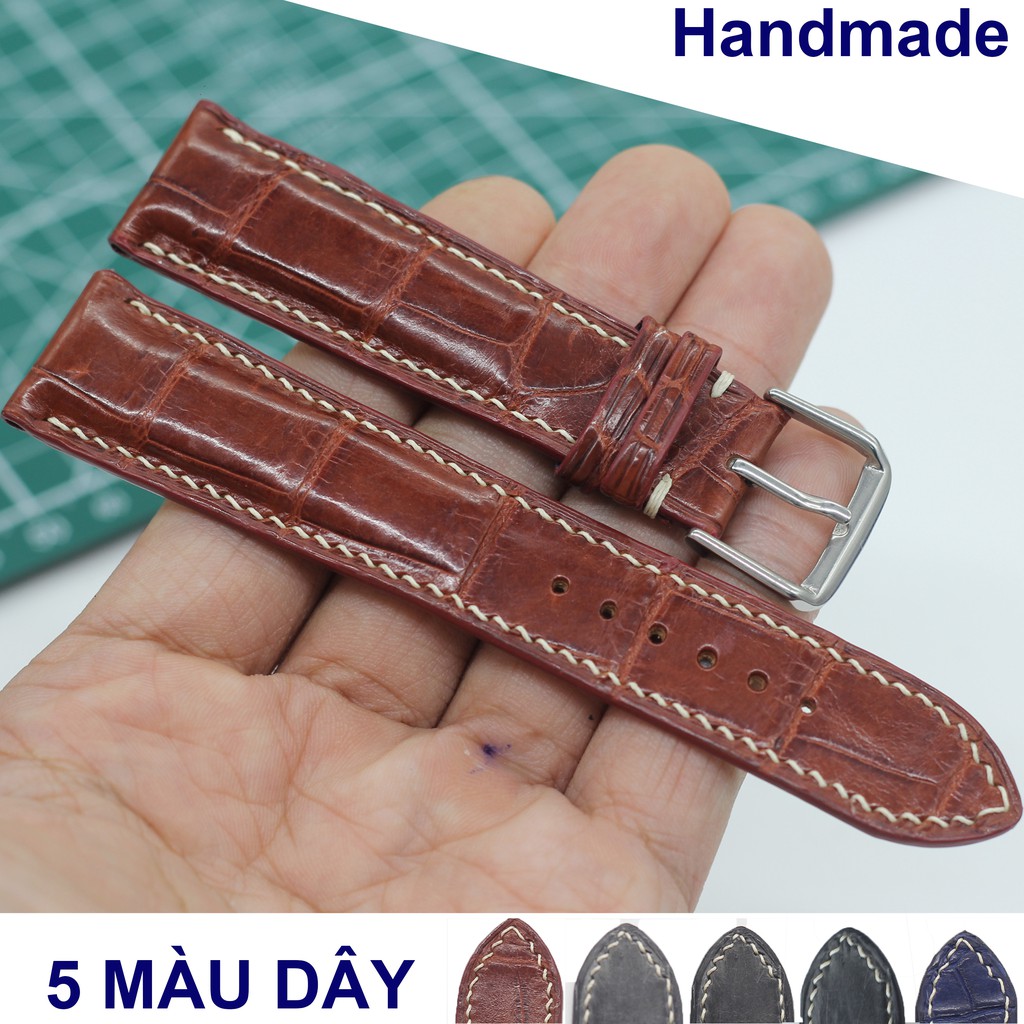 Dây đồng hồ chốt thông minh. Dây đồng hồ da cá sấu thặt 100%  handmade kèm phiếu bảo hành 6 tháng