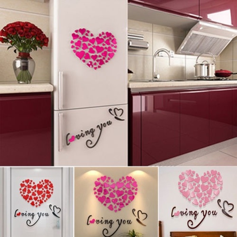 Miếng Dán Tường Trang Trí Hình Trái Tim 3D Bằng Acrylic DIY