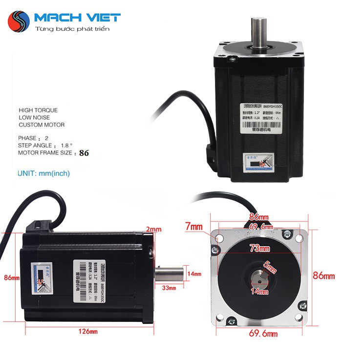 Động cơ bước 3 pha NEMA 86BYGH350C 6Nm