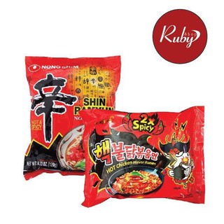 Combo 5 mì bò nongshim + 5 mì khô gà cực cay samyang