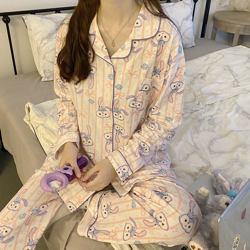 Bộ Đồ Ngủ Tay Dài Phong Cách Hàn Quốc Dễ Thương Cho Nữ