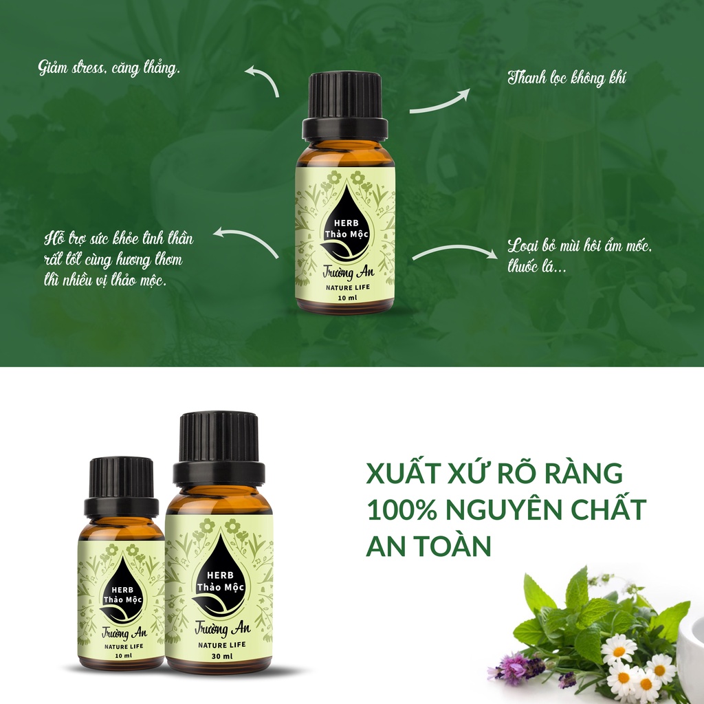 Tinh dầu Thảo Mộc Herb  Trường An Essential Oil, Cao Cấp Nhập Khẩu, Thiên Nhiên Nguyên Chất Xông Phòng, 10ml/30ml/50ml