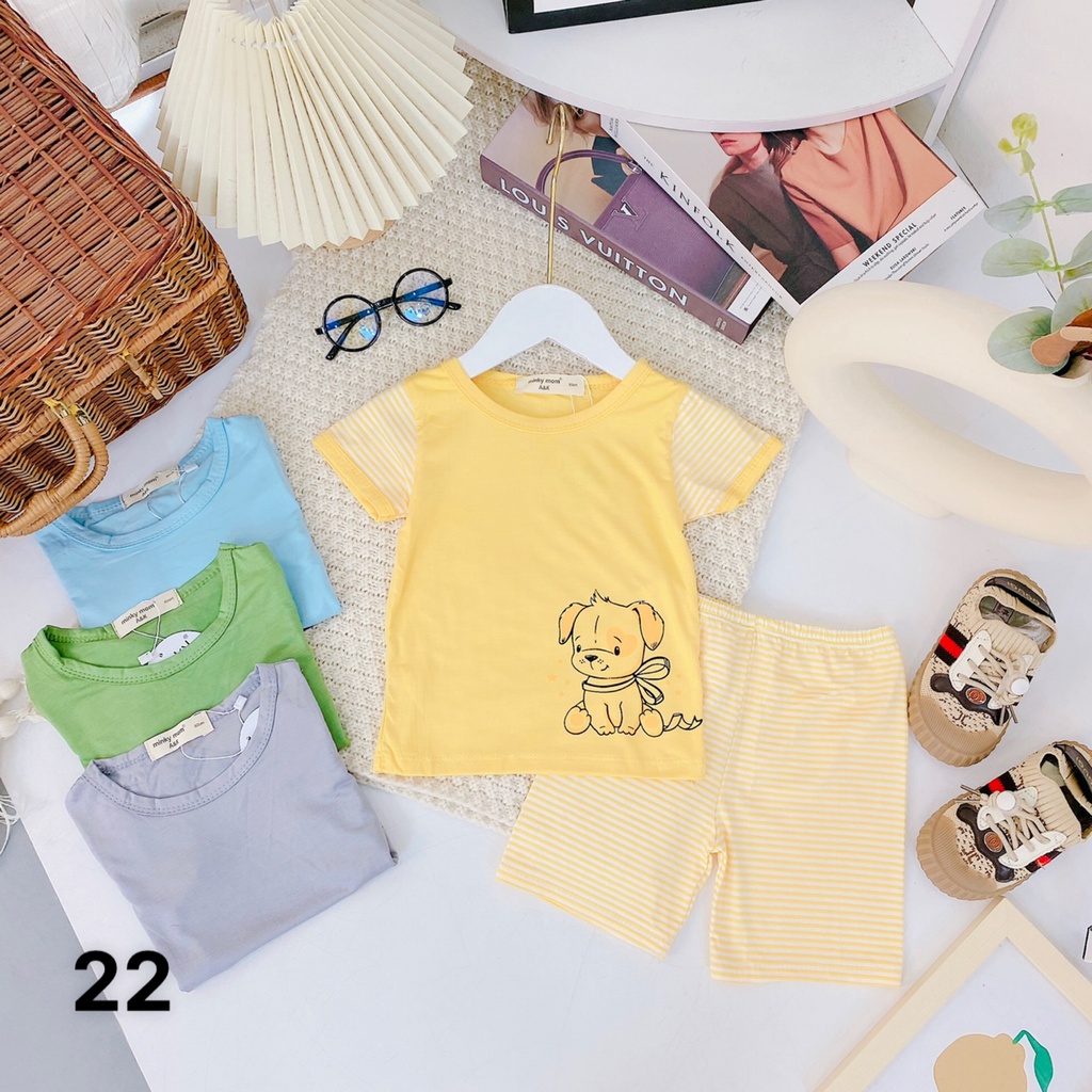 Bộ cọc tay quần sọc nhuyễn, thun lạnh minky mom,cho bé trai, gái từ 7kg đến 30kg M 22