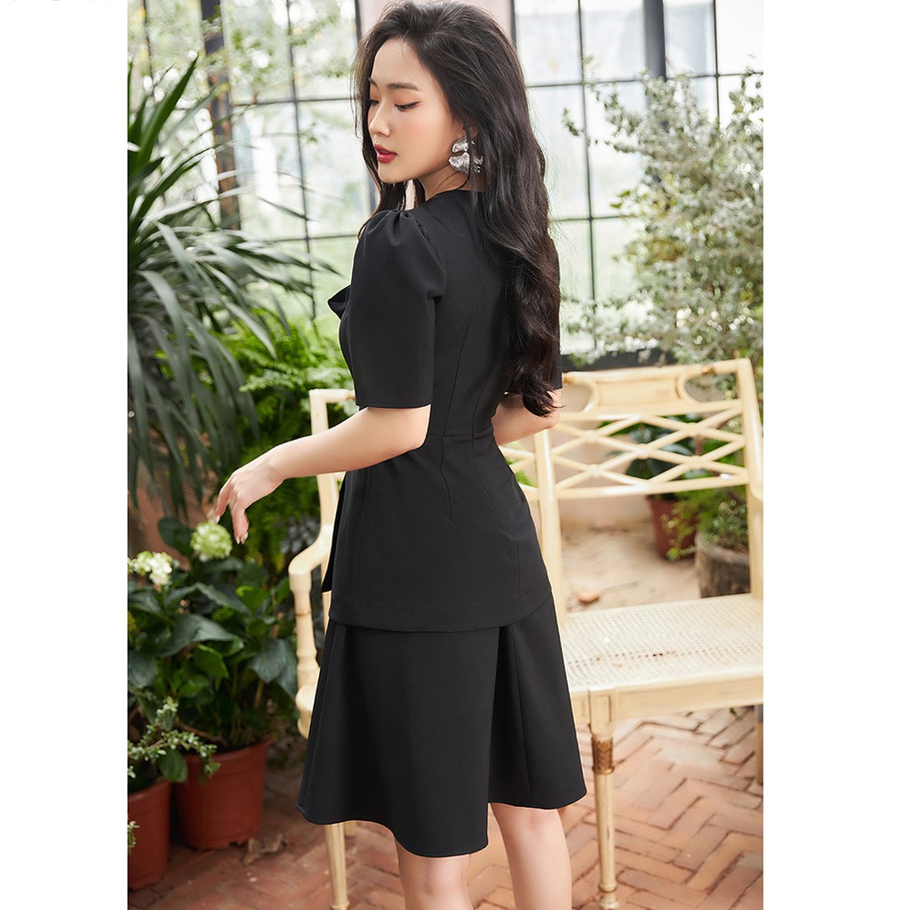 Đầm váy nữ công sở 92WEAR 2 MÀU, đủ size, nơ buộc cổ DEA1205