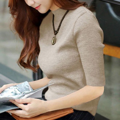 Áo Thun Dệt Kim Tay Lửng Thời Trang Dành Cho Nữ
