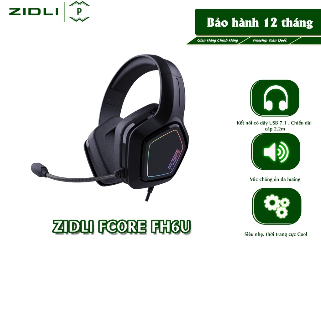 Tai nghe Gaming Zidli FCORE FH6U (7.1,USB, RGB), - Full box Black - Hàng chính hãng