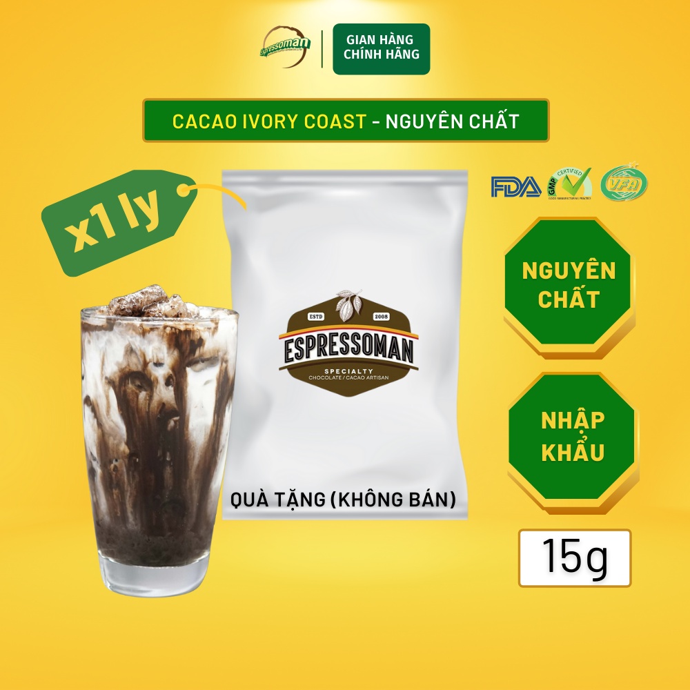 [CHÍNH HÃNG] Cacao Ivory Coast Pure 15g - Nguyên Chất 100% - Pha Chế - Làm Bánh - Kem - Tương Sô Cô 