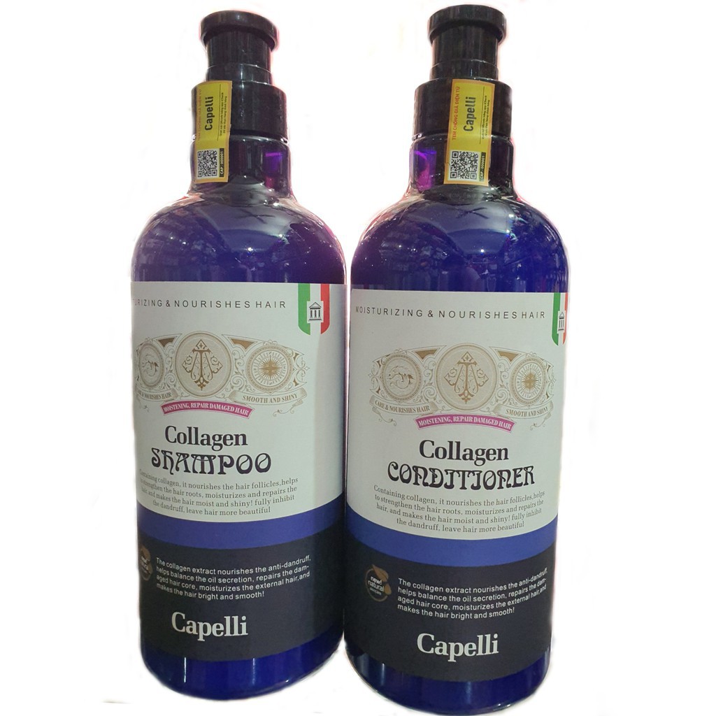 Dầu Gội Dầu Xả Capelli Collagen Xanh - Made in Italy