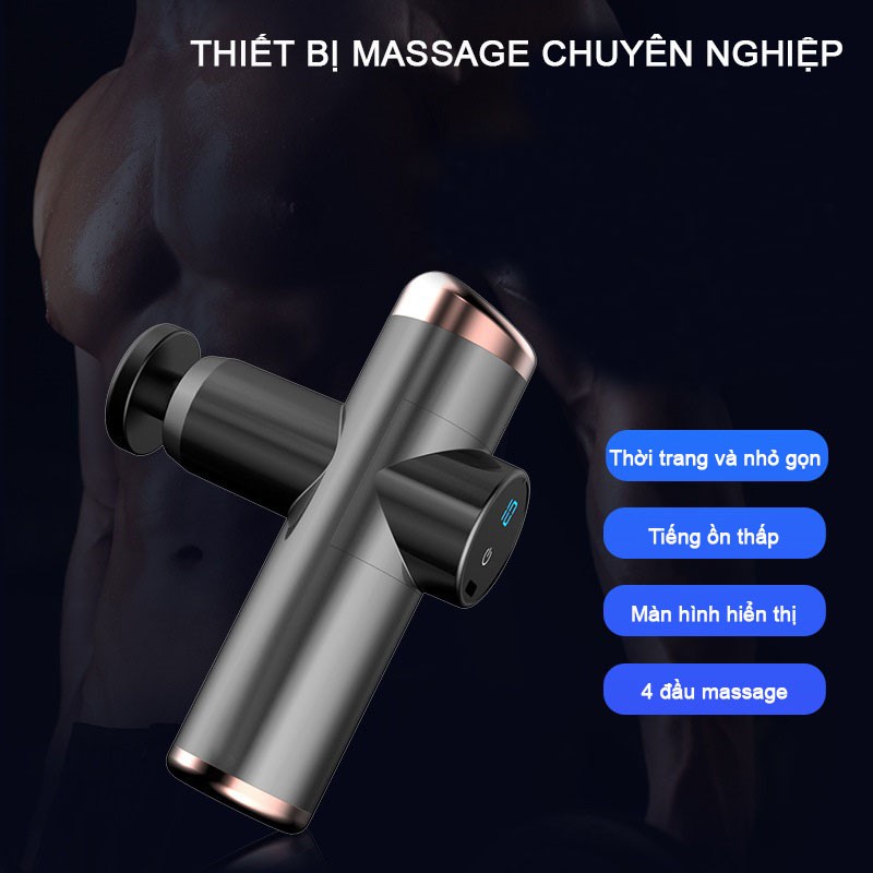 Máy Massage Cầm Tay Màn Hình LCD Chuyên Sâu 10 Chế Độ Rung Giảm Tê Mỏi Toàn Thân Tặng Kèm 4 Đầu Massage