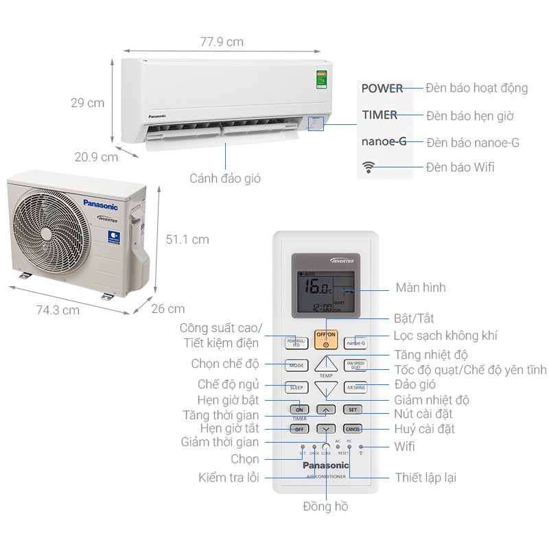 Máy lạnh Panasonic Inverter Wifi 1.5 HP CU/CS-WPU12WKH-8M (Miễn phí giao tại HCM-ngoài tỉnh liên hệ shop)