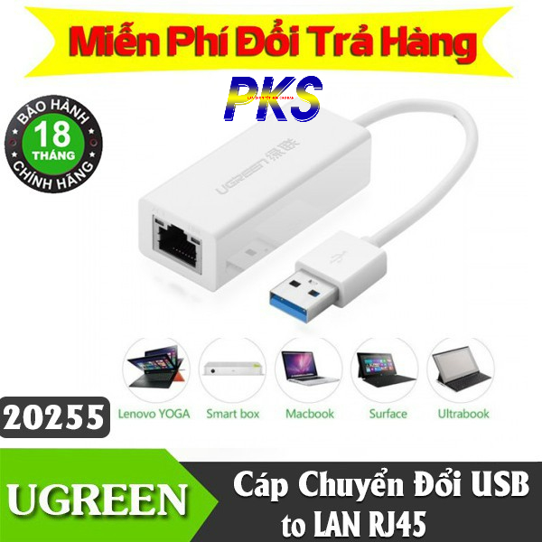 Cáp Chuyển USB To LAN 3.0 tốc Độ 10/100/1000Mbps Chính Hãng Ugreen 20255 trắng và Ugreen 20256 đen
