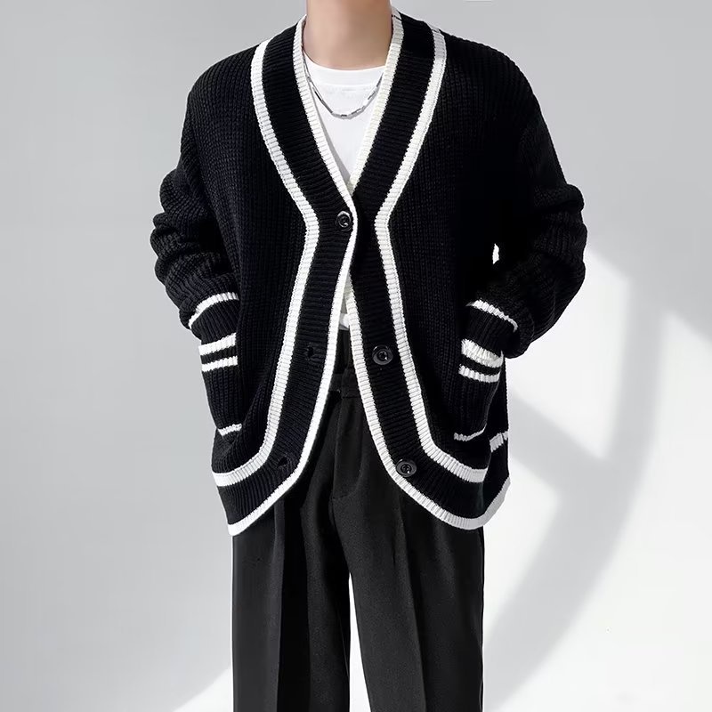 Áo Khoác cardigan Dệt Kim Dáng Rộng Phong Cách Hàn Quốc Cho Nam Giới
