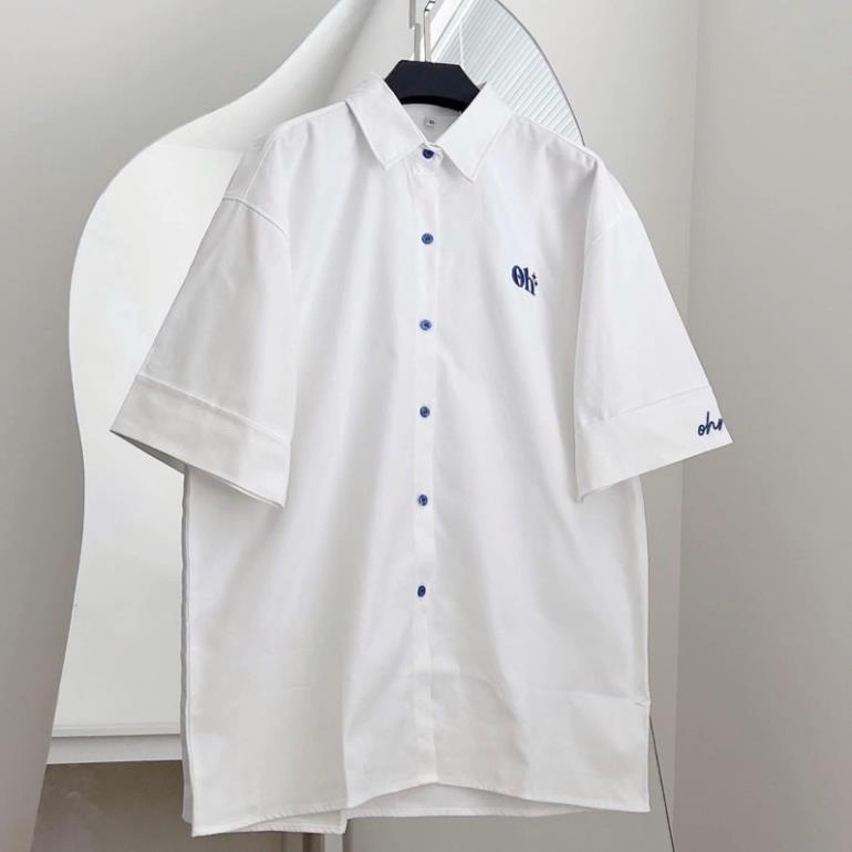 Áo Sơmi Tay Ngắn Nam Nữ Unisex Chữ Thêu OH