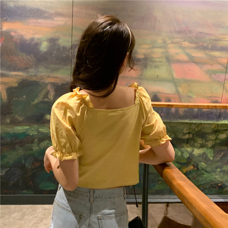 SUXI Áo Croptop Tay Ngắn Cổ Vuông Nhiều Màu Sắc Cho Nữ