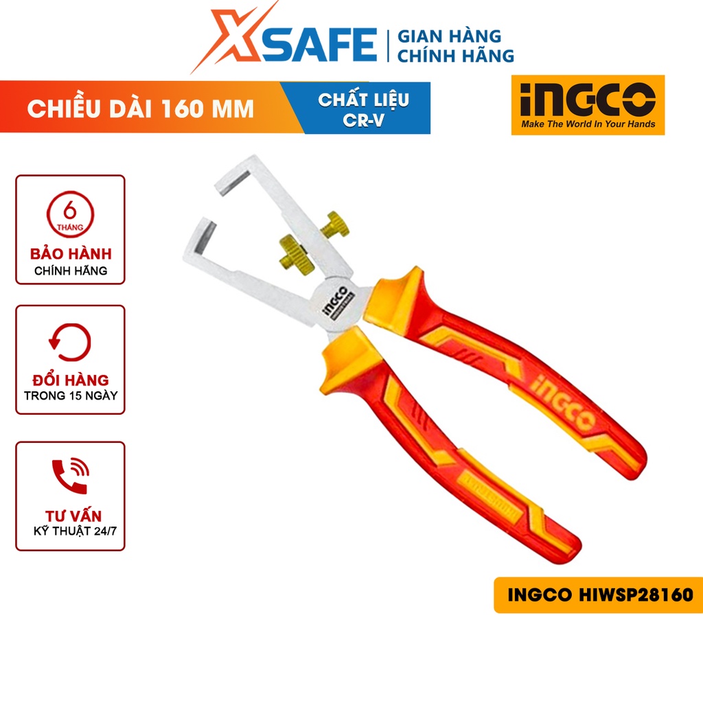 Kìm tuốt dây điện cao cấp INGCO HIWSP28160 dài 6&quot;/160mm, tay cầm cách điện lên đến 1000V