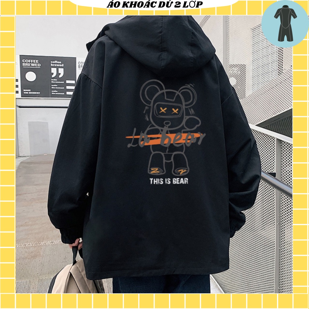 Áo khoác dù nữ dạng rộng oversize , áo gió chất liệu dù 2 lớp xinh xắn in hình gấu X