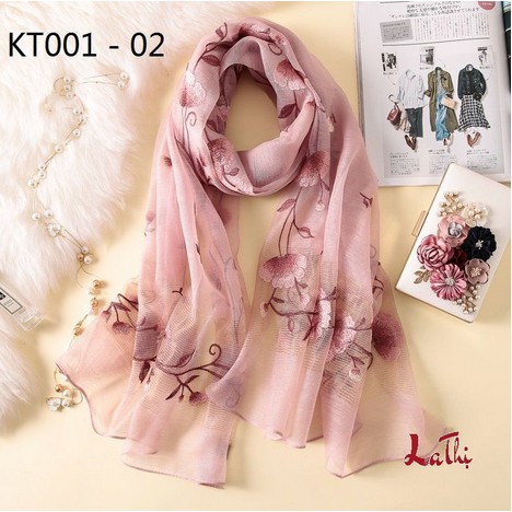KT001 Khăn Lụa Thêu Hoa Cao Cấp- Nữ Nhân Hoa