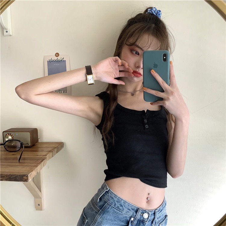 Áo thun croptop ba lỗ cúc ngực quyến rũ 3 màu dễ mix đồ/ Áo crt cổ tròn tôn eo trẻ trung năng động_ranstore