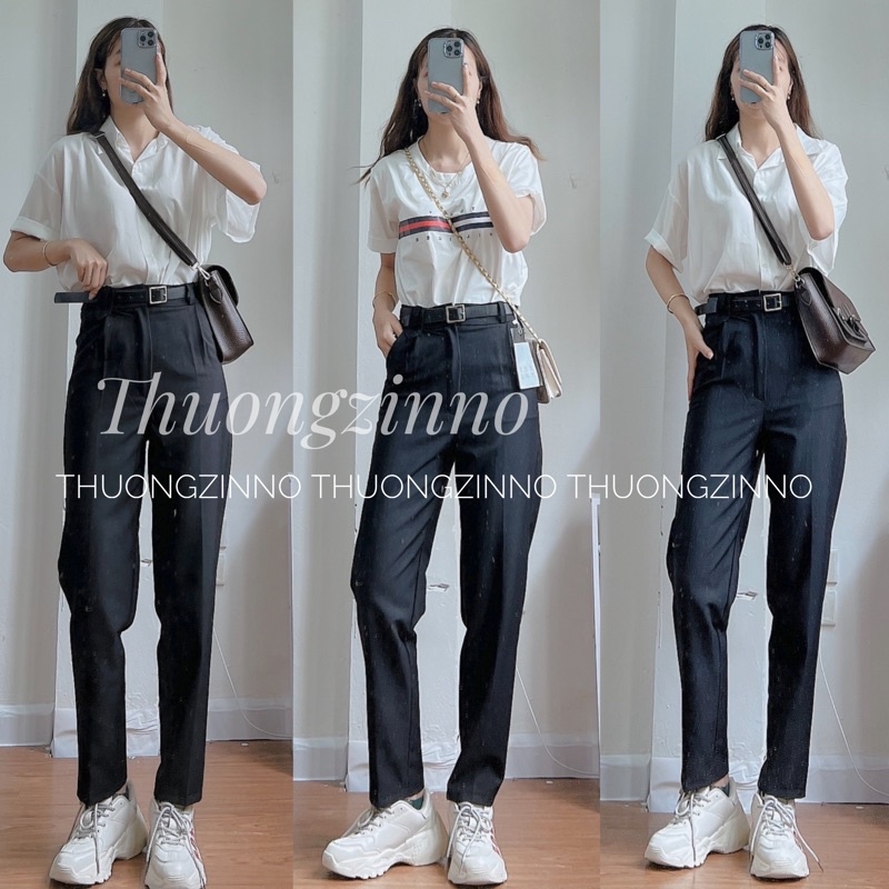 [Ảnh thật/Video] Quần baggy chất trượt thái mịn Quần âu vải baggy nữ form vừa mặc mát tặng kèm đai siêu hách dáng