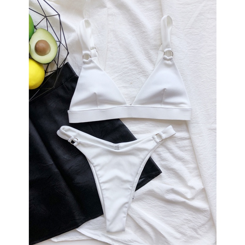 Mới Bộ Đồ Bơi Bikini Màu Trơn Có Gân Gợi Cảm Cho Nữ