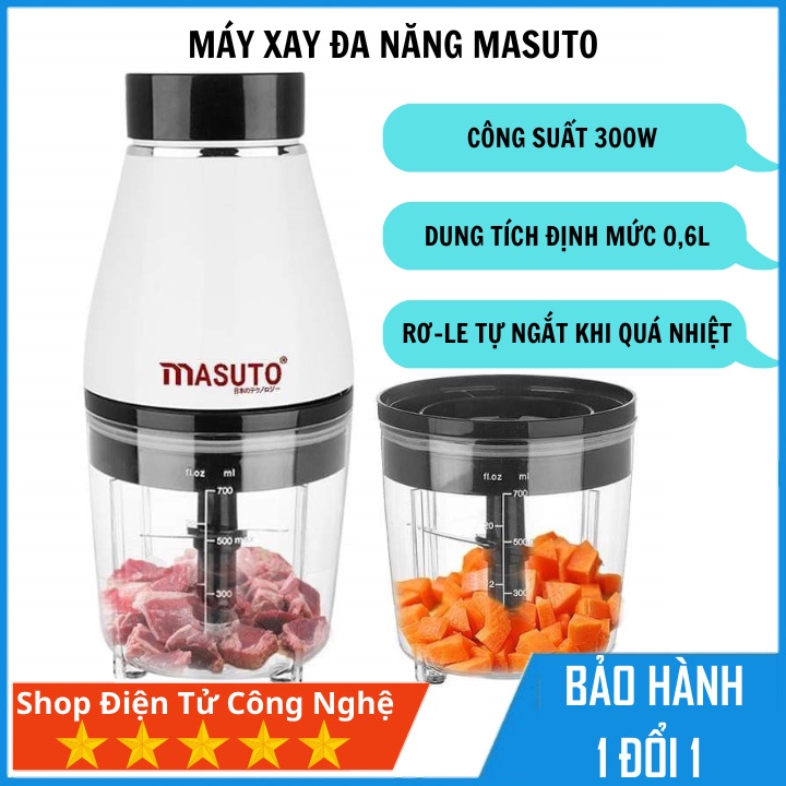 Máy xay thịt đa năng Masuto 0,6L, hệ thống rơ-le tự ngắt khi quá nhiệt, công suất 300w