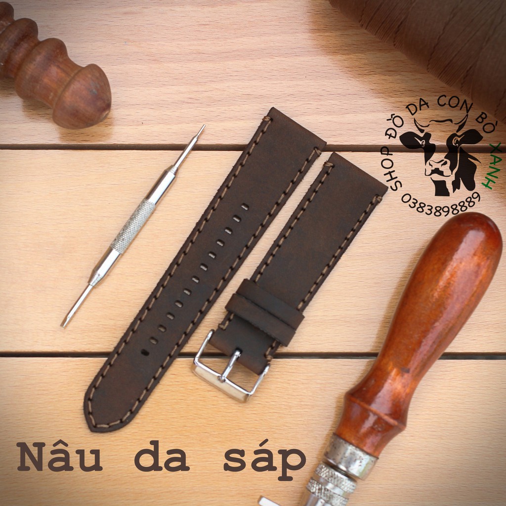 Dây đồng hồ DA BÒ (Saffiano, vân cá sấu, Alran sully) Handmade [ Tặng kèm khóa + Tool thay dây ]