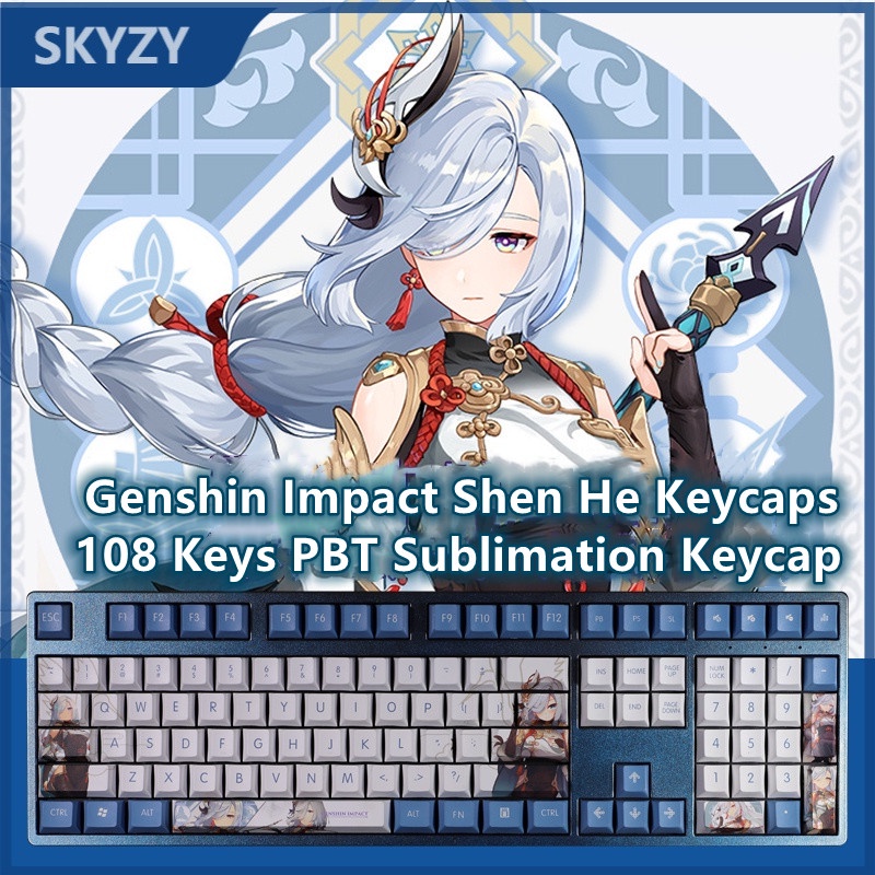 Shen He Keycaps Cherry Hồ sơ Genshin Impact Chủ đề Keycap Anime PBT DYE-SUB Bàn phím cơ Keycap 108 Phím