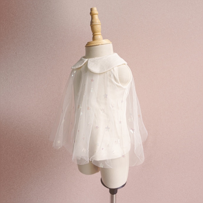 Quần áo trẻ em Bobicraft - Áo đầm voan sao cổ lá sen bé gái - Cotton hữu cơ organic an toàn