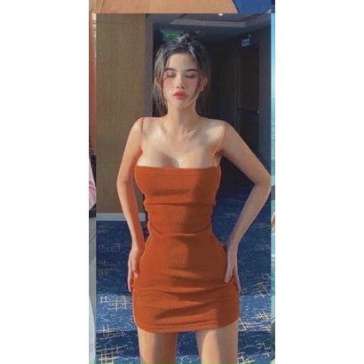 Đầm Body Hai Dây Bún Chất Thun Tăm Gân-D96-