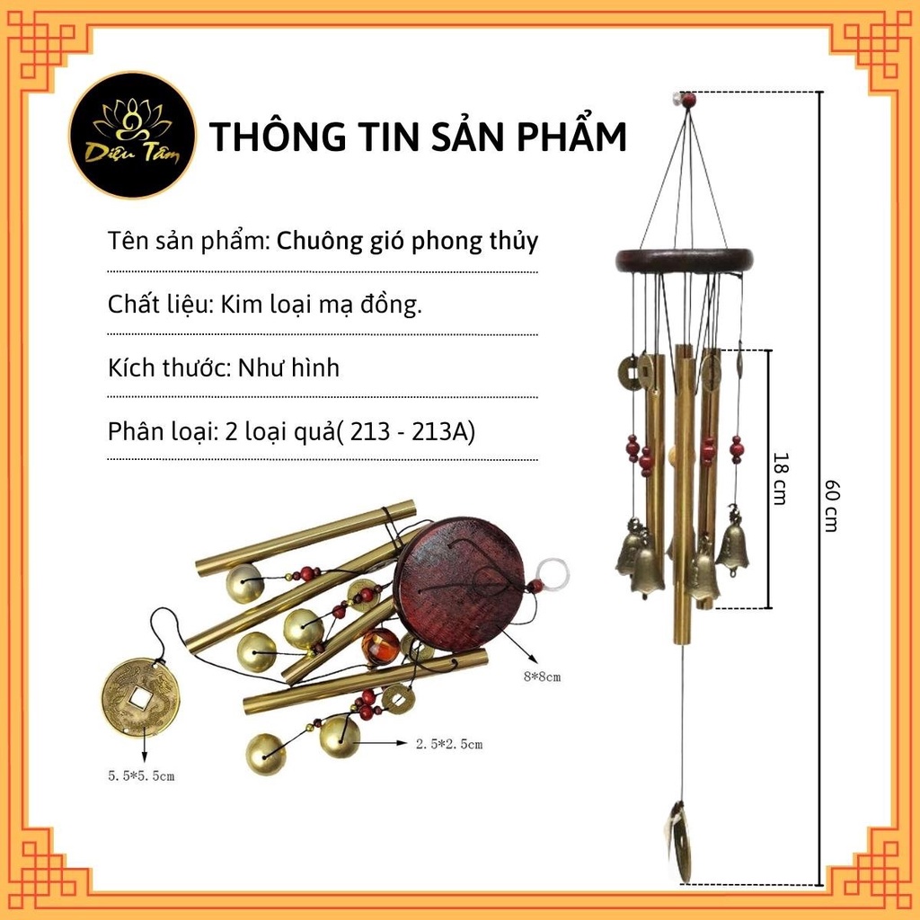 Chuông gió  Xả kho  phong thuỷ - Chất liệu kim loại - Âm thanh vang trong, bền đẹp