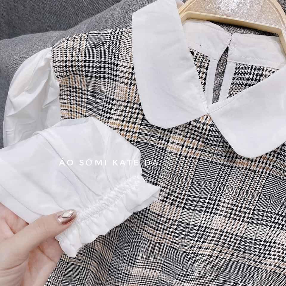 Áo Sơ Mi Phối Dạ Cổ Sen Nữ