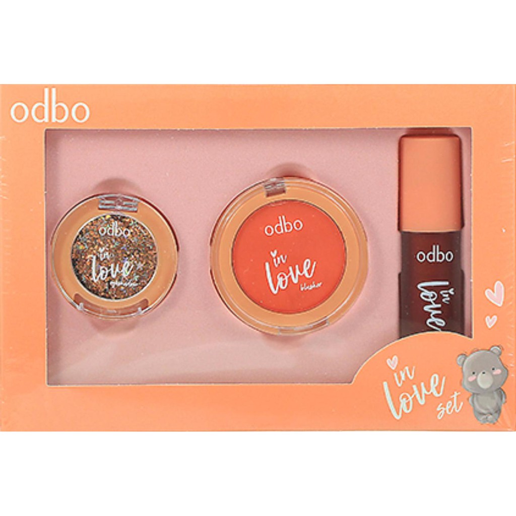 [Auth Thái] Set Màu Mắt Má Hồng Và Son Kem Odbo In Love Tông Đỏ Đất OD1038 No.02