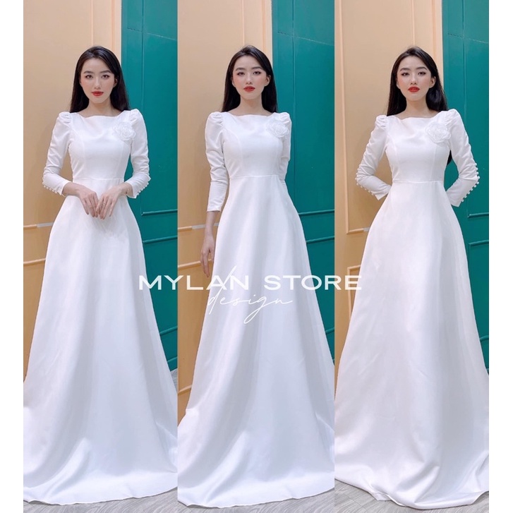 ĐẦM THIẾT KẾ TRẮNG TAY DÀI MYLAN STORE CHẤT LỤA CAO CẤP MỀM MỊN KHÔNG NHĂN