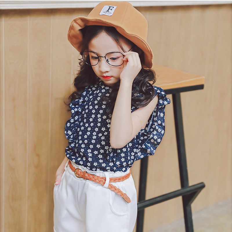 Set Đồ 2 Món Gồm Áo Thun Sát Nách In Họa Tiết + Quần Ngắn Cho Bé Gái
