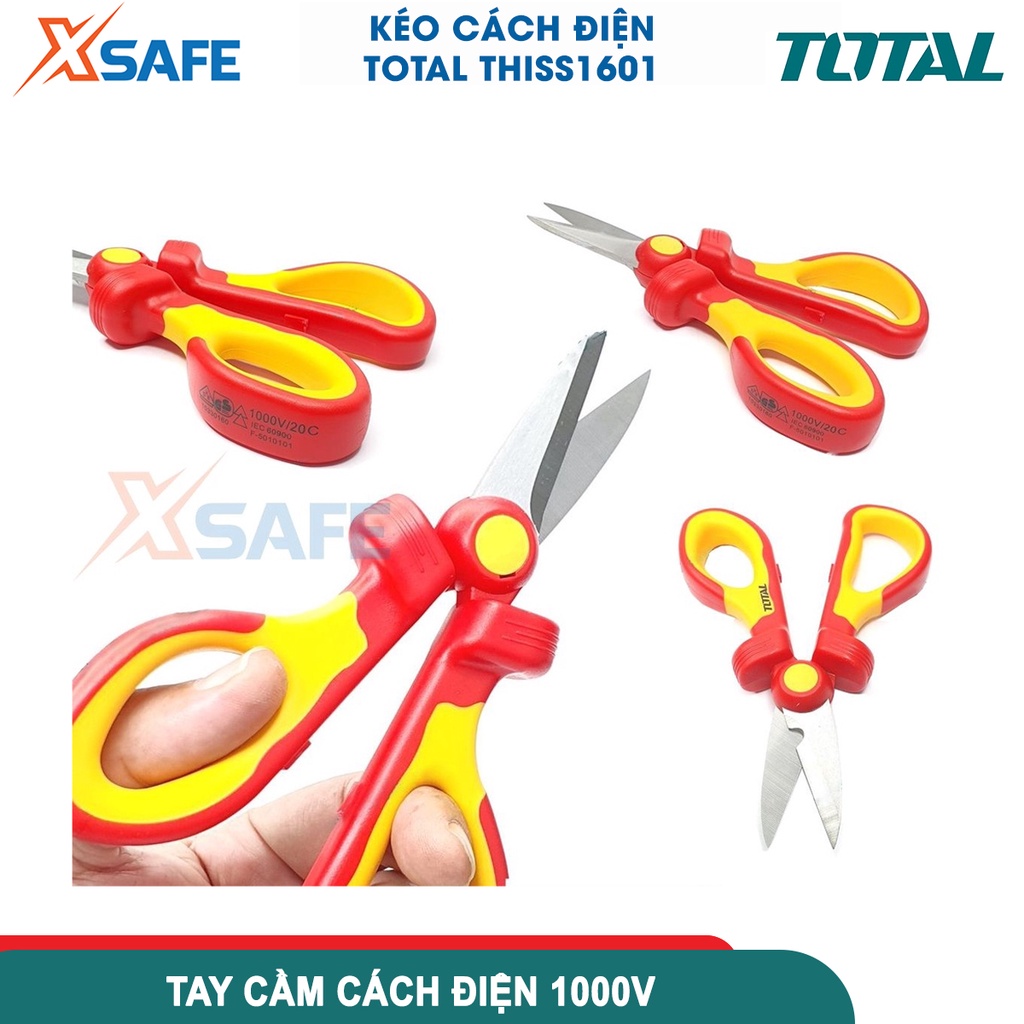 Kéo cách điện TOTAL THISS1601, chứng nhận 1000V, VDE/GS, kích thước 160mm, sản xuất theo tiêu chuẩn EN60900, lưỡi thép
