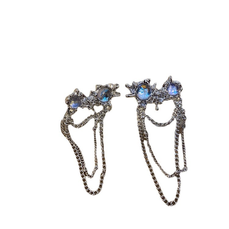 Bông Tai Tua Rua Đính Đá Mặt Trăng Phong Cách Hip Hop Thời Trang Hàn Quốc Cho Nữ