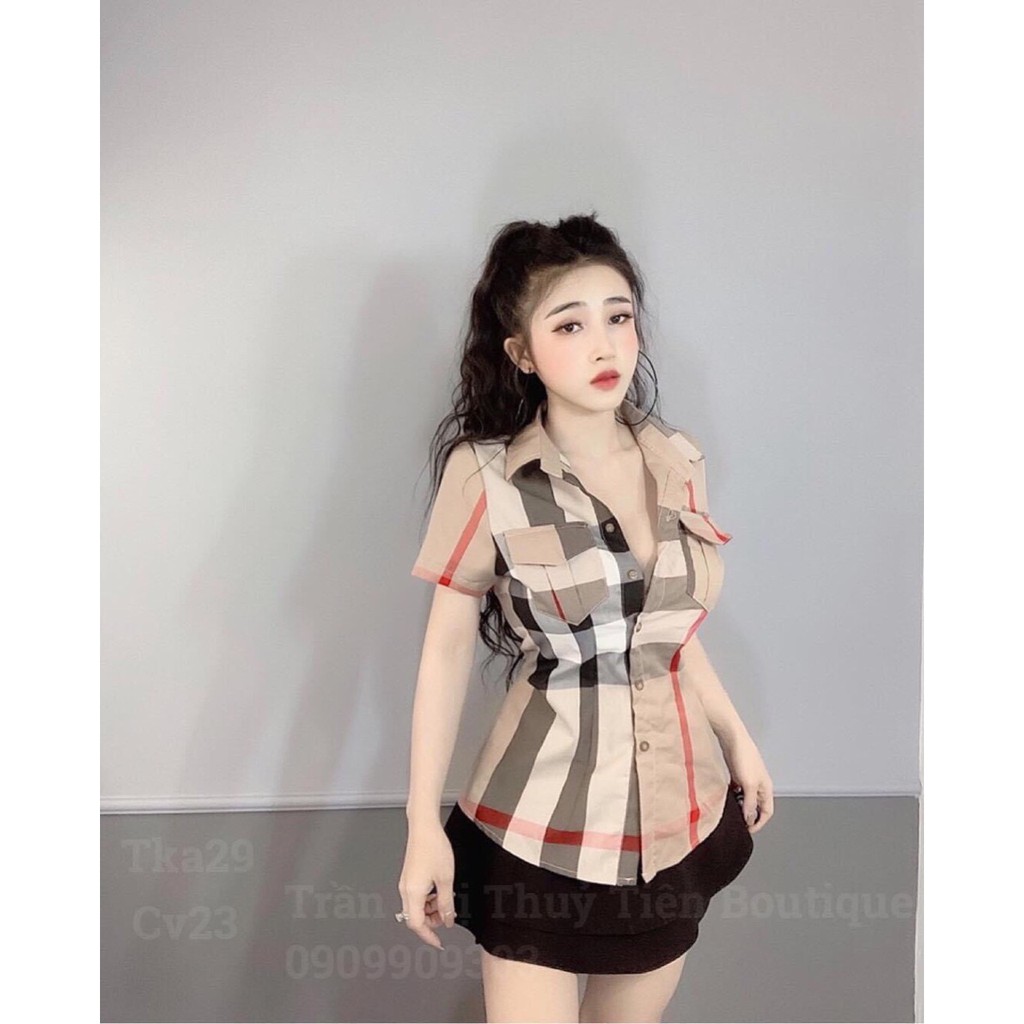 áo sơ mi họa tiết kẻ carro nâu b b r to siêu hot hit mẫu hot