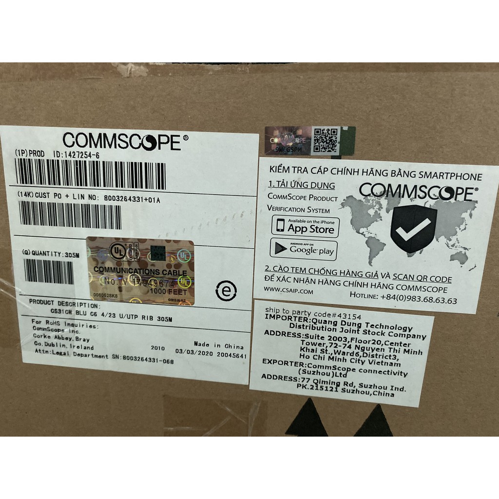 Thùng cáp mạng Cat6 COMMSCOPE dài 306m chính hãng