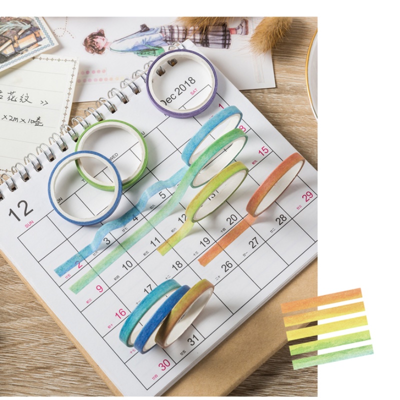 Set 10 cuộn băng dính nhiều màu sắc dùng trang trí sổ tay tiện dụng