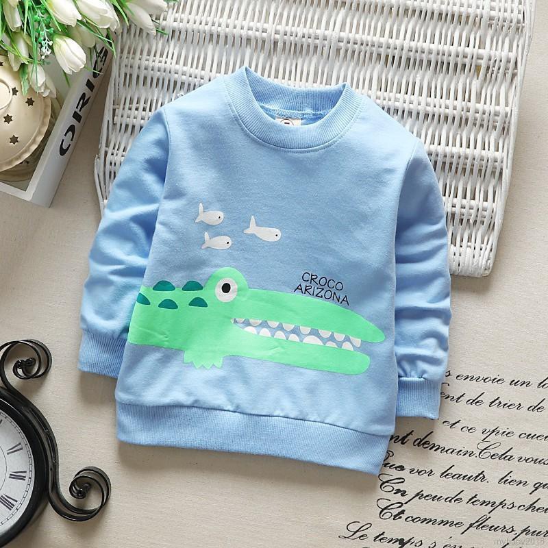 Áo Thun Tay Dài In Hình Cá Sấu Cho Bé Trai &amp; Gái