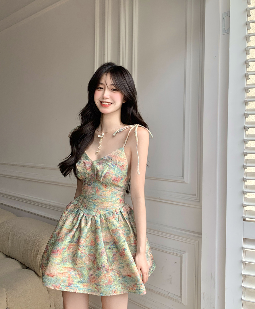 Đầm Hai Dây In Họa Tiết Tranh Sơn Dầu Phong Cách Hàn Quốc Cho Nữ | BigBuy360 - bigbuy360.vn