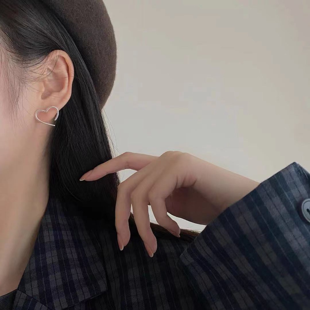 Khuyên Tai Bạc 925 Hình Trái Tim Phong Cách Hàn Quốc Thanh Lịch Cho Nữ